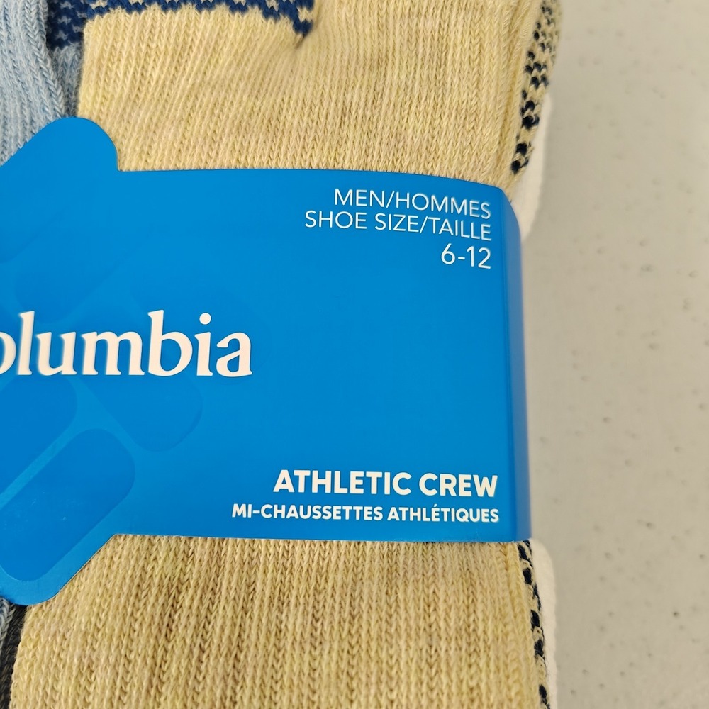 Columbia Athletic Crew Socks 6 Pairs Multicolor Mens Size 6-12 Blue Tan White - Picture 4 of 9